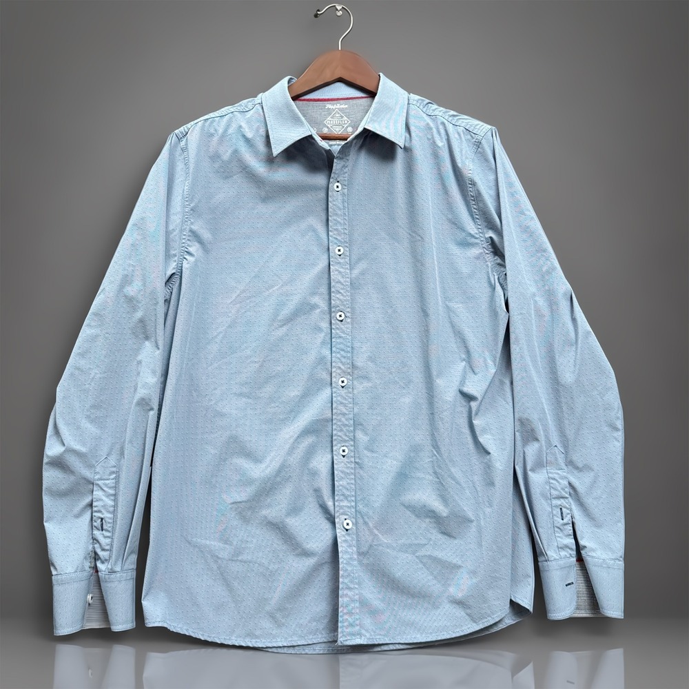 Flag & Anthem MadeFlex Button Up Shirt Mens L Large Blue Stretch Long Sleeve